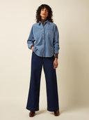 Blauwe corduroy blouse fee