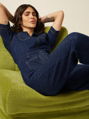Donkerblauwe denim jumpsuit mira
