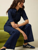 Donkerblauwe denim jumpsuit mira