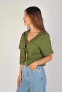 Linnenmix top met strikjes beau