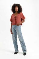 Linnenmix top met strikjes beau