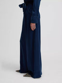 Donkerblauwe regular pleated wide leg broek