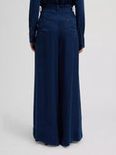 Donkerblauwe regular pleated wide leg broek