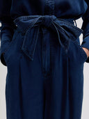 Donkerblauwe regular pleated wide leg broek