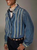 Geborduurde denim blouse zach