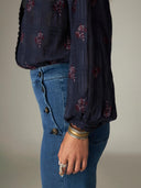 Donkerblauwe blouse met bloemen sabine