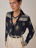 Zwarte blouse black leaves rani