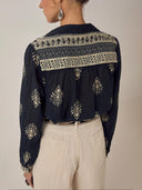 Zwarte blouse black leaves rani