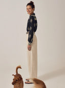 Zwarte blouse black leaves rani