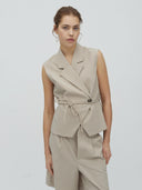 Beige gilet met ceintuur evelora-m