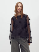 Zwarte blouse met bloemen hasel-m