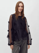 Zwarte blouse met bloemen hasel-m