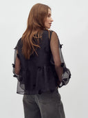 Zwarte blouse met bloemen hasel-m