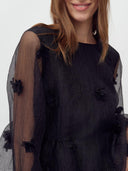 Zwarte blouse met bloemen hasel-m