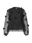 Zwarte blouse met bloemen hasel-m