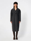 Donkerblauwe wollen trenchcoat cyllemd