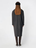 Donkerblauwe wollen trenchcoat cyllemd