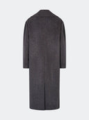Donkerblauwe wollen trenchcoat cyllemd