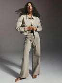 Zandkleurige wide leg jeans Lio