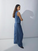 Blauwe wide leg pantalon frode