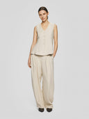 Creme pantalon met barrel fit esteriane