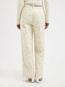 Ecru pantalon met relief lea trouser
