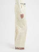 Ecru pantalon met relief lea trouser