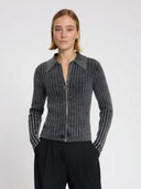 Donkergrijs ribgebreid vest tess