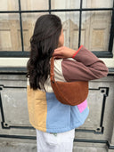 Cognac suede tas leo midi