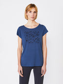 Donkerblauw t-shirt met opdruk bergen dots faded navy