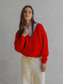 Rode trui met v-hals jumper tomato