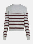Grijze trui met bordeaux strepen