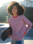 Longsleeve striped bright rose blue