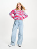 Longsleeve striped bright rose blue