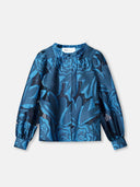 Blauwe blouse met bloemenpatroon