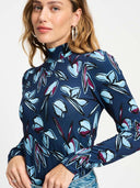 Donker blauwe turtleneck met print