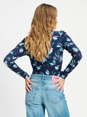 Donker blauwe turtleneck met print