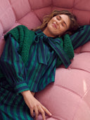 Gestreepte blouse met strik denim striped