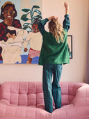 Groene wide leg jeans denim striped