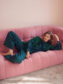 Groene wide leg jeans denim striped