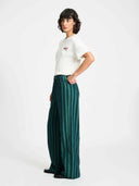 Groene wide leg jeans denim striped