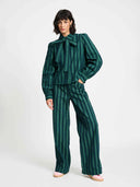 Groene wide leg jeans denim striped
