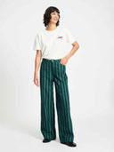 Groene wide leg jeans denim striped