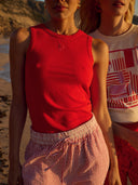 Rode tanktop rib bloom red