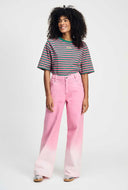 Roze wide-leg jeans met overloop
