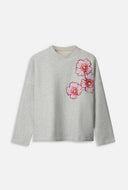 Lichtgrijze sweater met bloemen