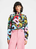Zwarte blouse met bloemen autumn garden