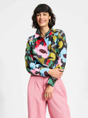 Zwarte blouse met bloemen autumn garden
