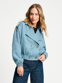 Licht blauwe cropped bouclé jas