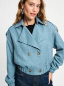 Licht blauwe cropped bouclé jas